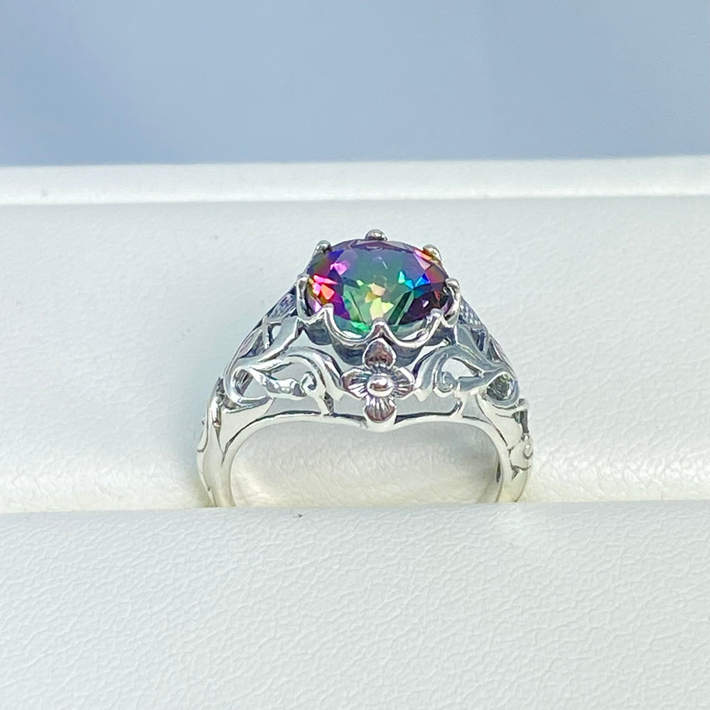 Natural Mystic Topaz Ring, Daisy Design, Sterling silver Art Nouveau Ring, D66, Silver Embrace Jewelry