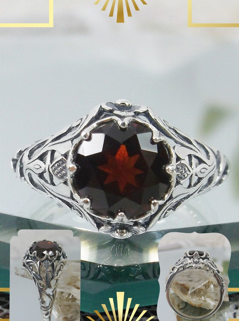 Natural Red Garnet Ring, Daisy Filigree, Sterling Silver Filigree, Victorian, Vintage Jewelry, D66, Daisy Ring