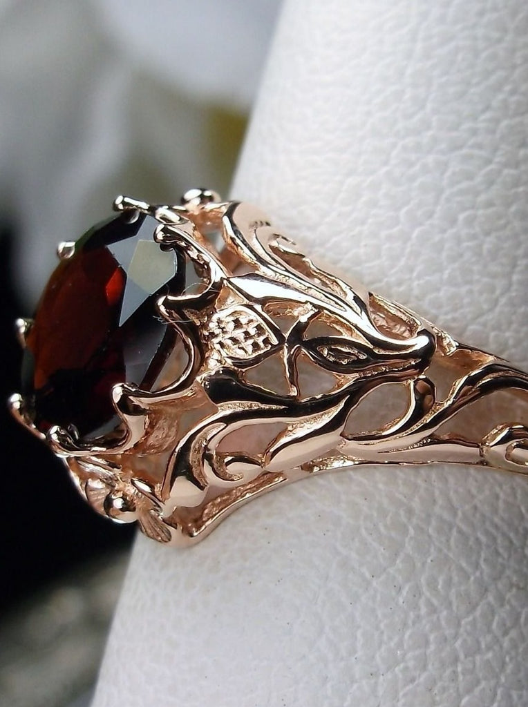 Natural Red Garnet Ring, Daisy Filigree, Rose gold plated Sterling Silver, Victorian, Vintage Jewelry, D66, Daisy Ring