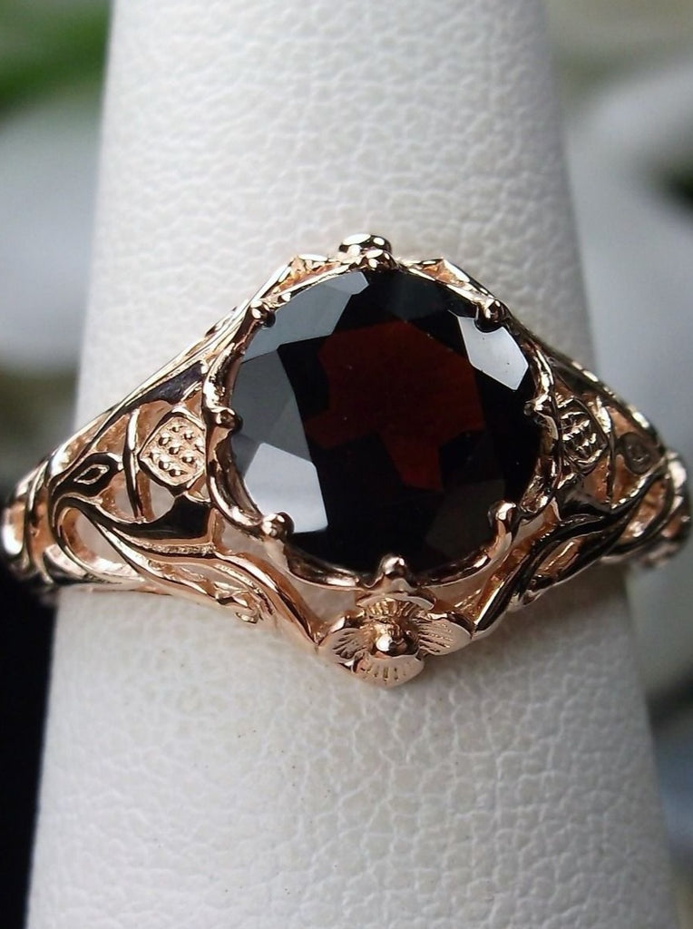 Natural Red Garnet Ring, Daisy Filigree, Rose gold plated Sterling Silver, Victorian, Vintage Jewelry, D66, Daisy Ring