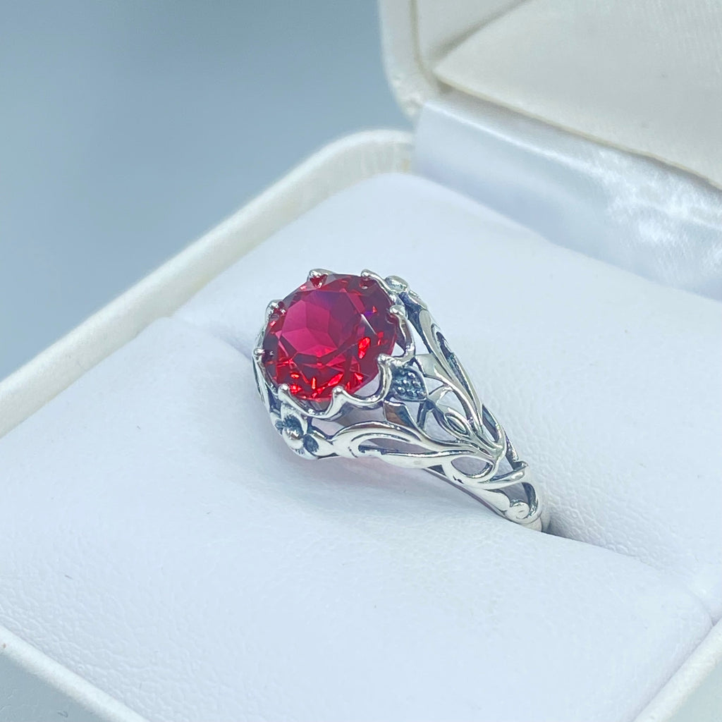 Ruby Ring, sterling silver floral filigree, daisy design #D66 Silver embrace jewelry
