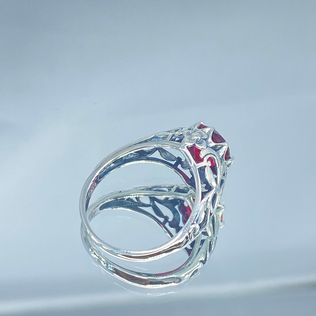 Ruby Ring, sterling silver floral filigree, daisy design #D66 Silver embrace jewelry