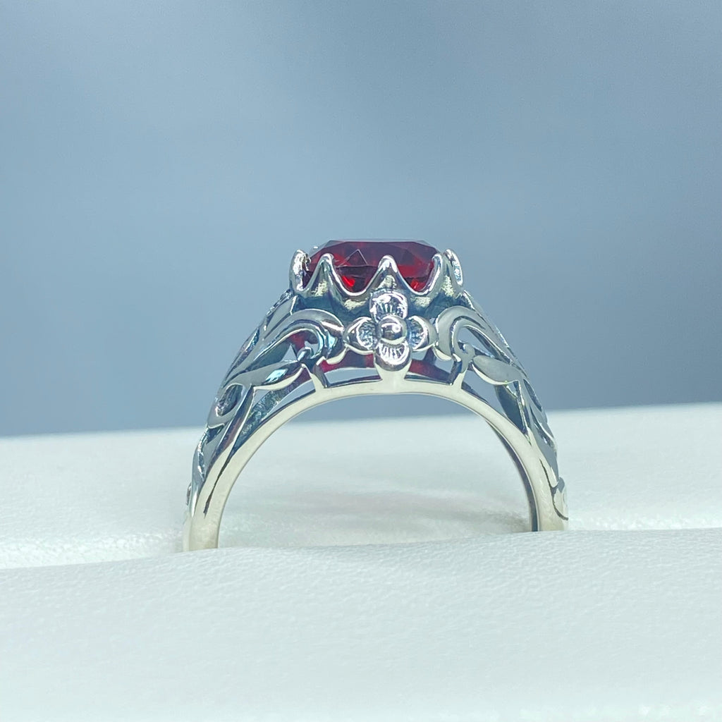 Ruby Ring, sterling silver floral filigree, daisy design #D66 Silver embrace jewelry