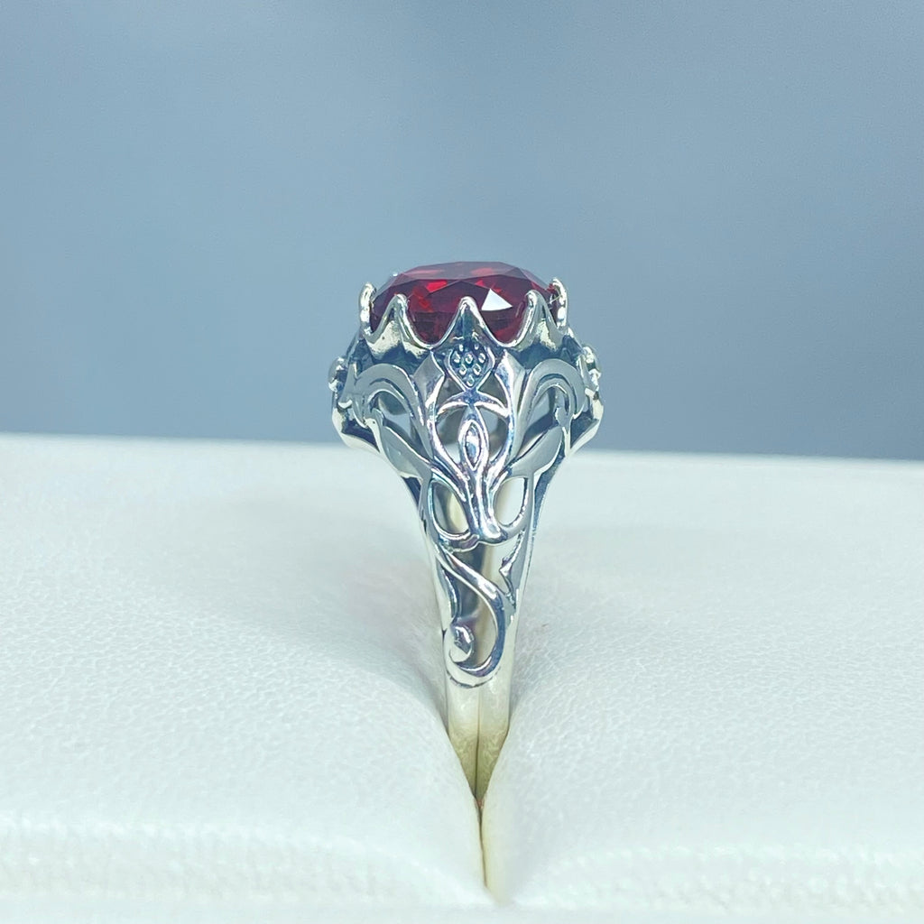 Ruby Ring, sterling silver floral filigree, daisy design #D66 Silver embrace jewelry