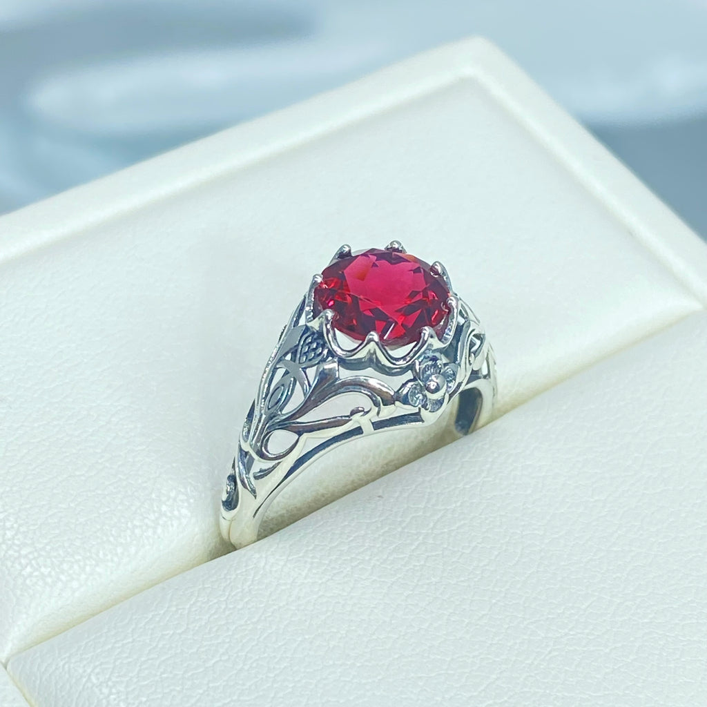 Ruby Ring, sterling silver floral filigree, daisy design #D66 Silver embrace jewelry