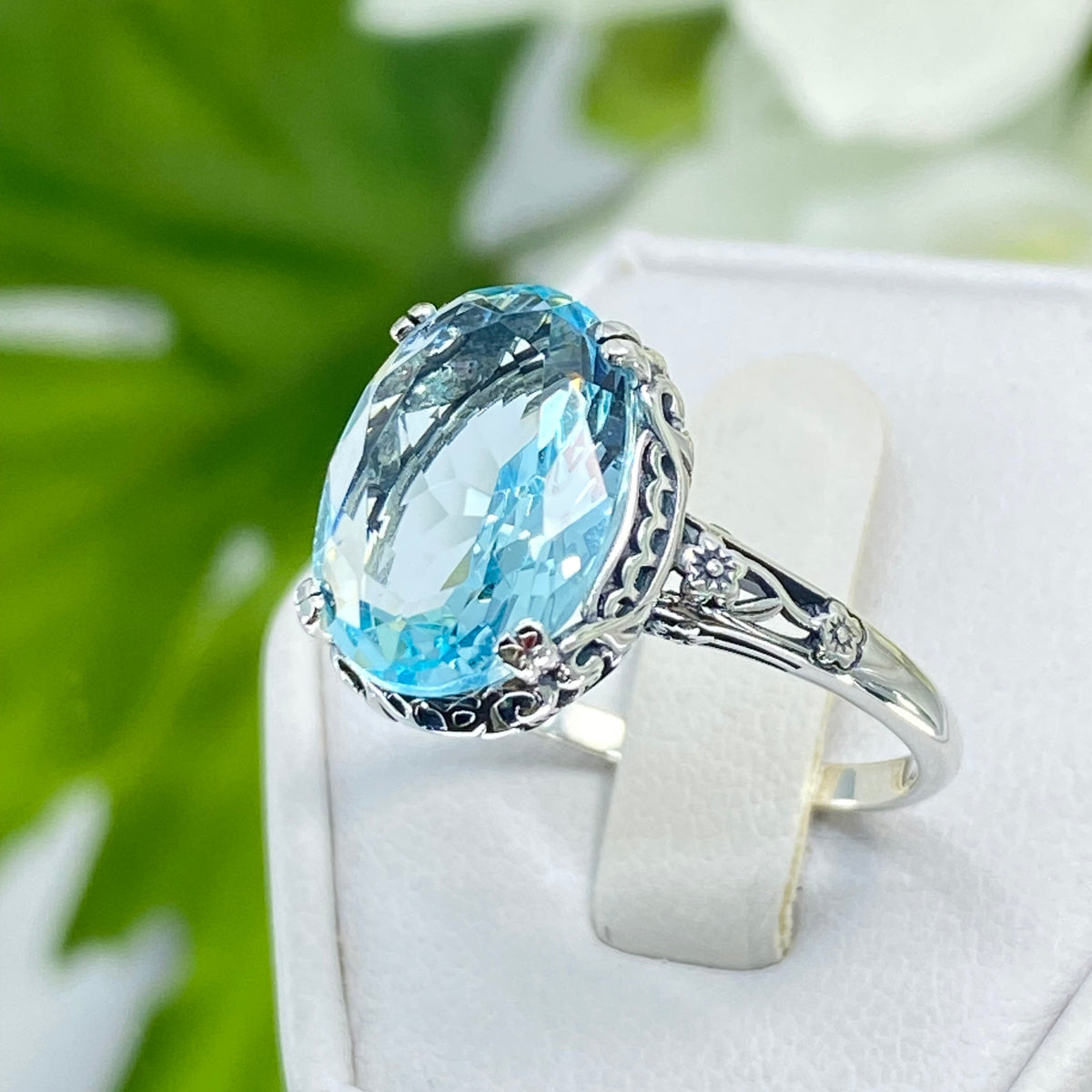 Sky Blue Ring, Size 5, Simulated Gemstone, Edwardian Filigree Jewelry ...