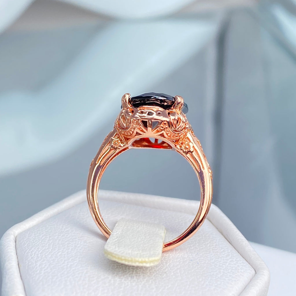 Natural Garnet Ring,  6.9 carat oval faceted natural gemstone, Rose Gold over Sterling Silver floral filigree, Edward design #D70