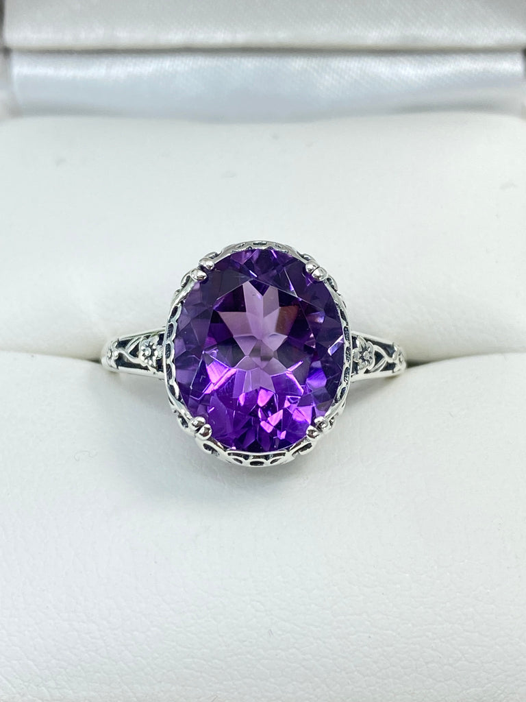 Natural Amethyst Ring, Edwardian Sterling silver filigree, Victorian Jewelry, Silver Embrace Jewelry, D70z