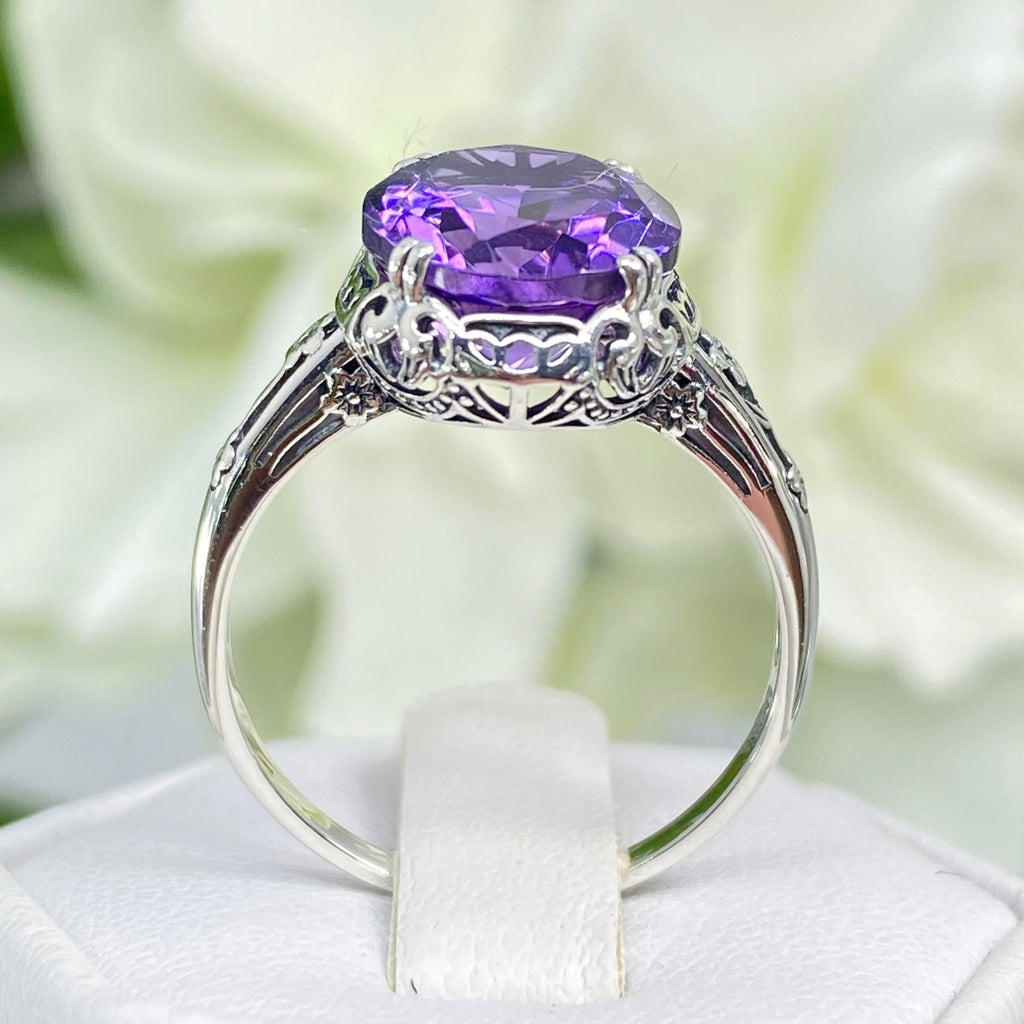 Natural Amethyst Ring, Edwardian Sterling silver filigree, Victorian Jewelry, Silver Embrace Jewelry, D70z