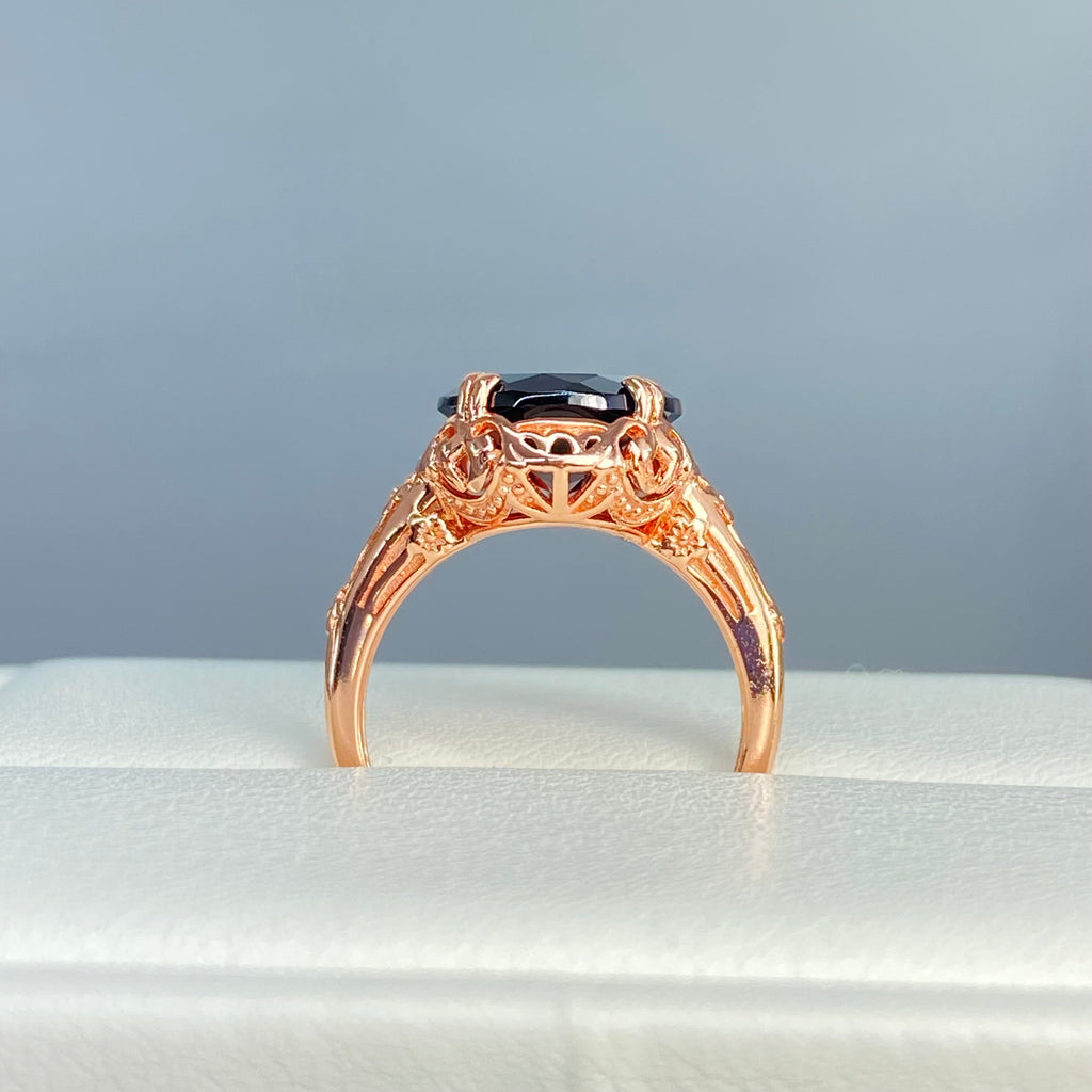 Natural Garnet Ring, Rose Gold over Sterling Silver, floral filigree setting and band, oval garnet stone, Edward design#70z, Silver Embrace Jewelry