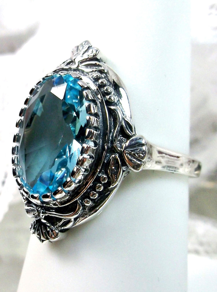 Aquamarine Ring, Oval gem, Wreath Sterling silver Filigree, Victorian Vintage Jewelry, Silver Embrace Jewelry, D74