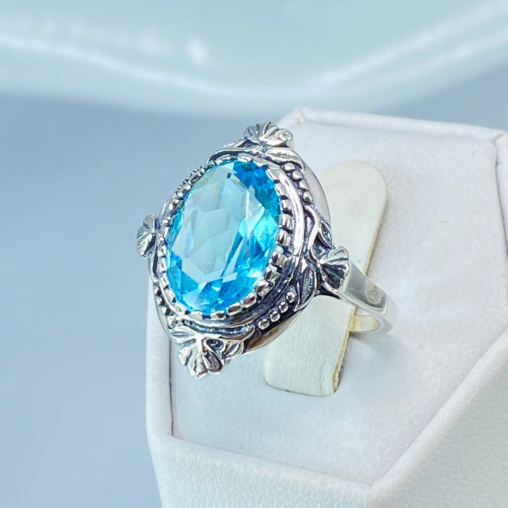 Aquamarine Ring, Oval gem, Wreath Sterling silver Filigree, Victorian Vintage Jewelry, Silver Embrace Jewelry, D74