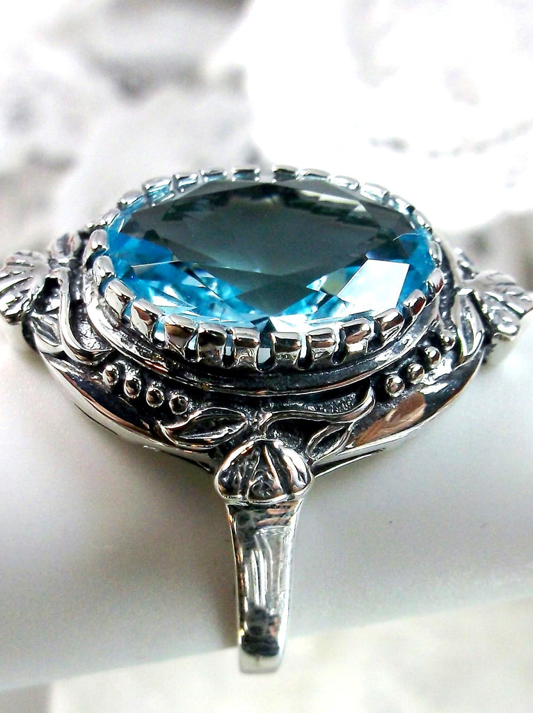 Aquamarine Ring, Oval gem, Wreath Sterling silver Filigree, Victorian Vintage Jewelry, Silver Embrace Jewerly, D74