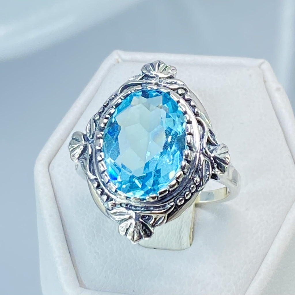 Aquamarine Ring, Oval gem, Wreath Sterling silver Filigree, Victorian Vintage Jewelry, Silver Embrace Jewelry, D74