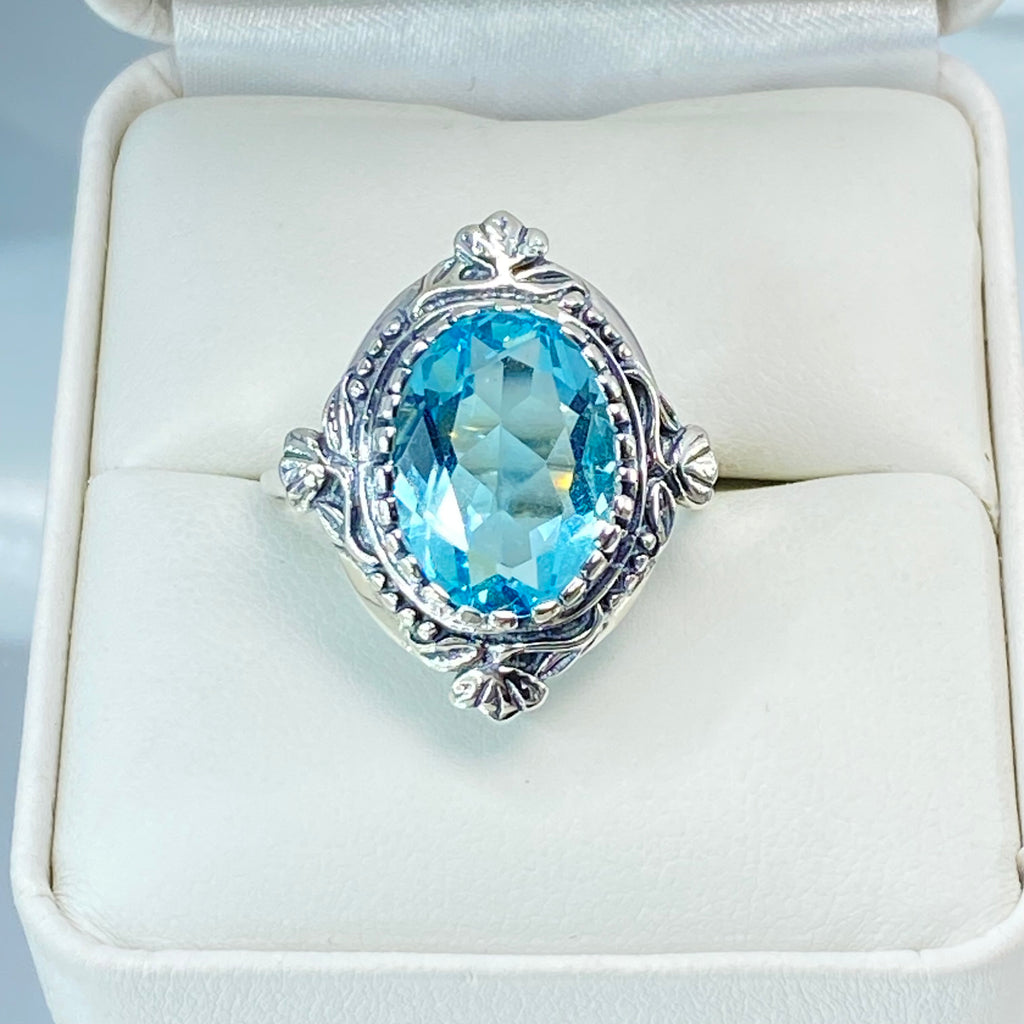Aquamarine Ring, Oval gem, Wreath Sterling silver Filigree, Victorian Vintage Jewelry, Silver Embrace Jewelry, D74
