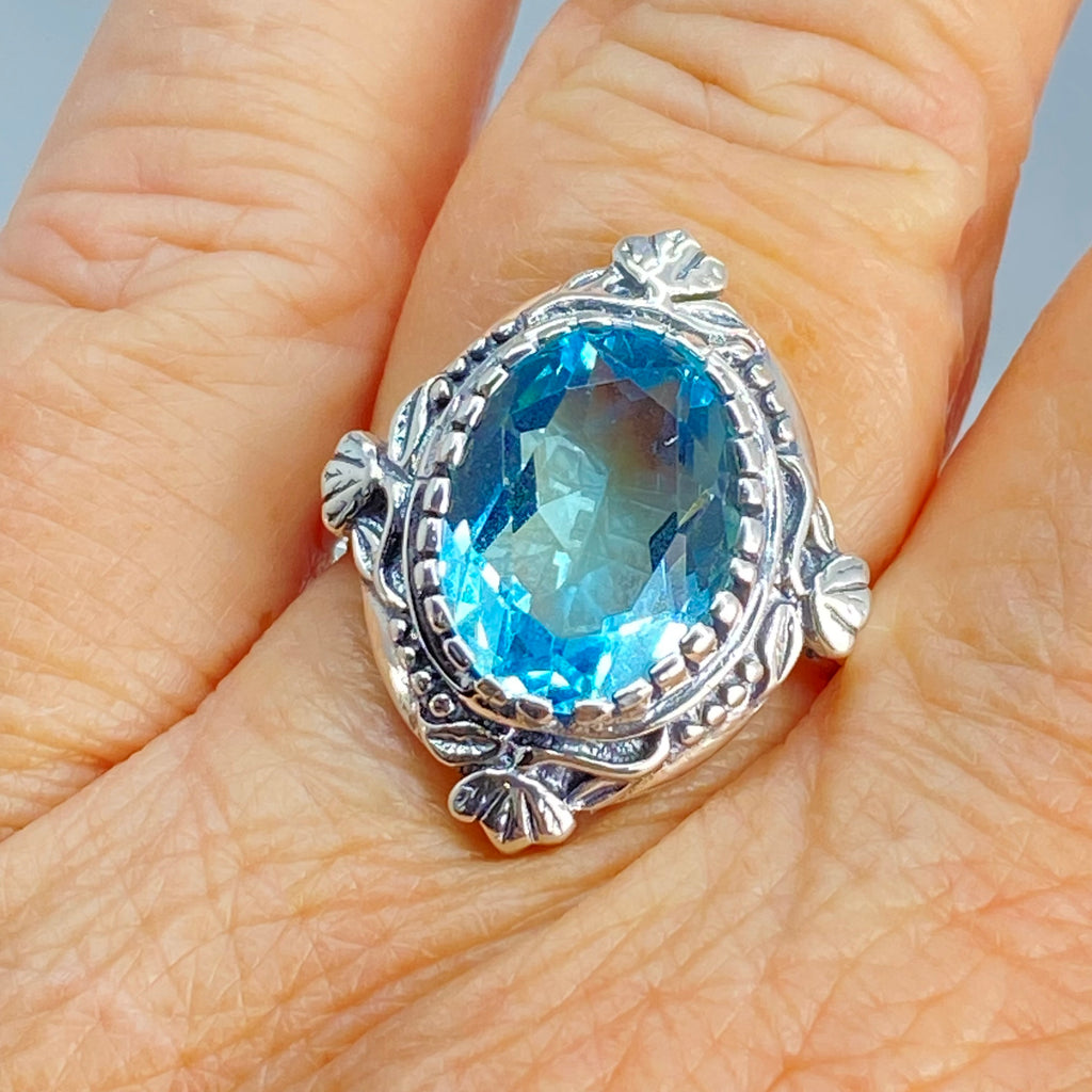 Aquamarine Ring, Oval gem, Wreath Sterling silver Filigree, Victorian Vintage Jewelry, Silver Embrace Jewelry, D74
