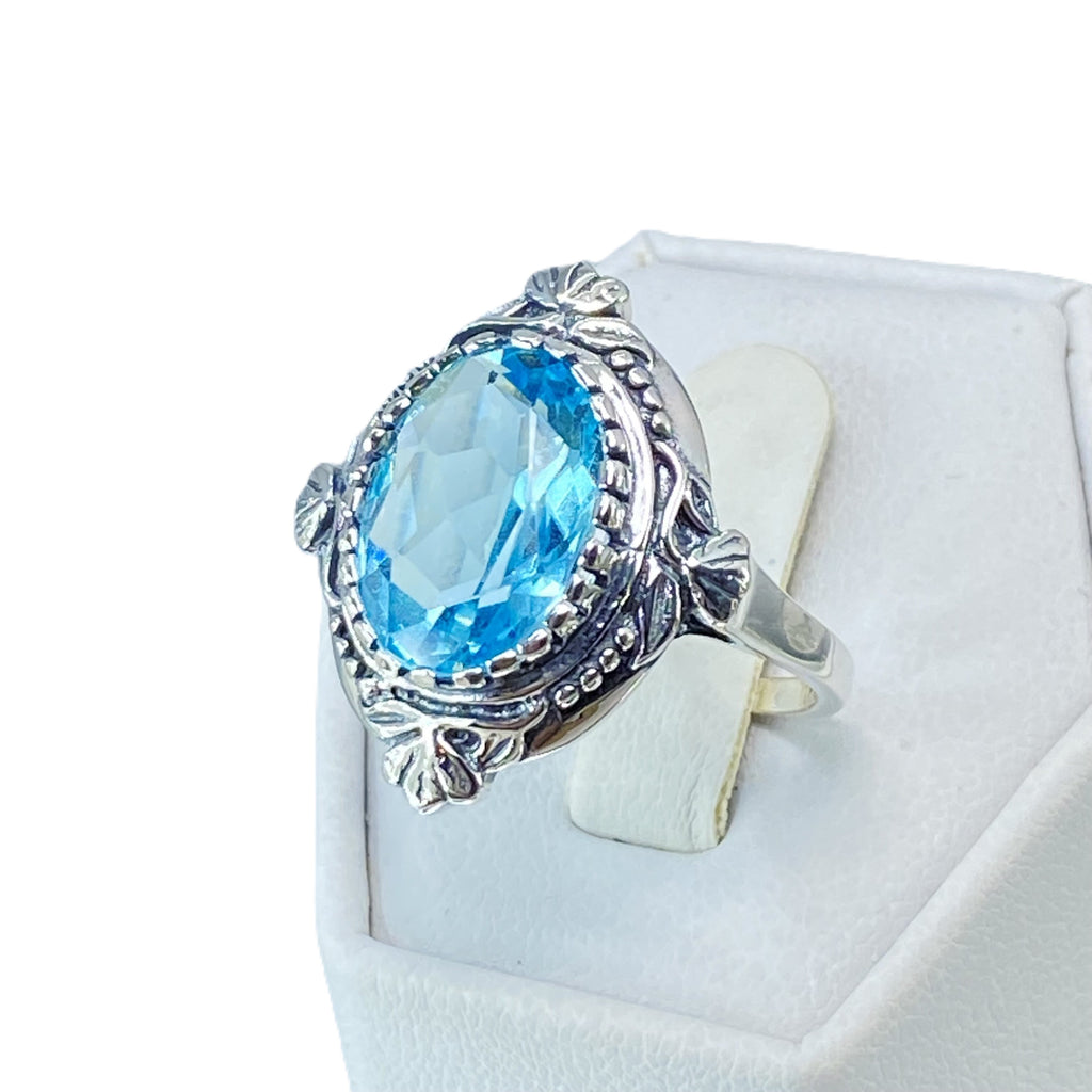 Aquamarine Ring, Oval gem, Wreath Sterling silver Filigree, Victorian Vintage Jewelry, Silver Embrace Jewelry, D74