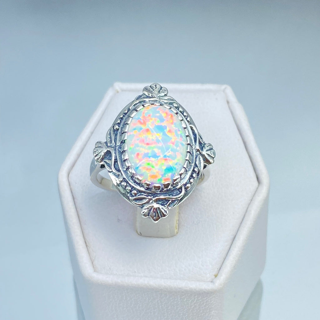 Opal Ring, Sterling silver wreath Filigree, Vintage Jewelry, Silver Embrace Jewelry, D74, Wreath Ring