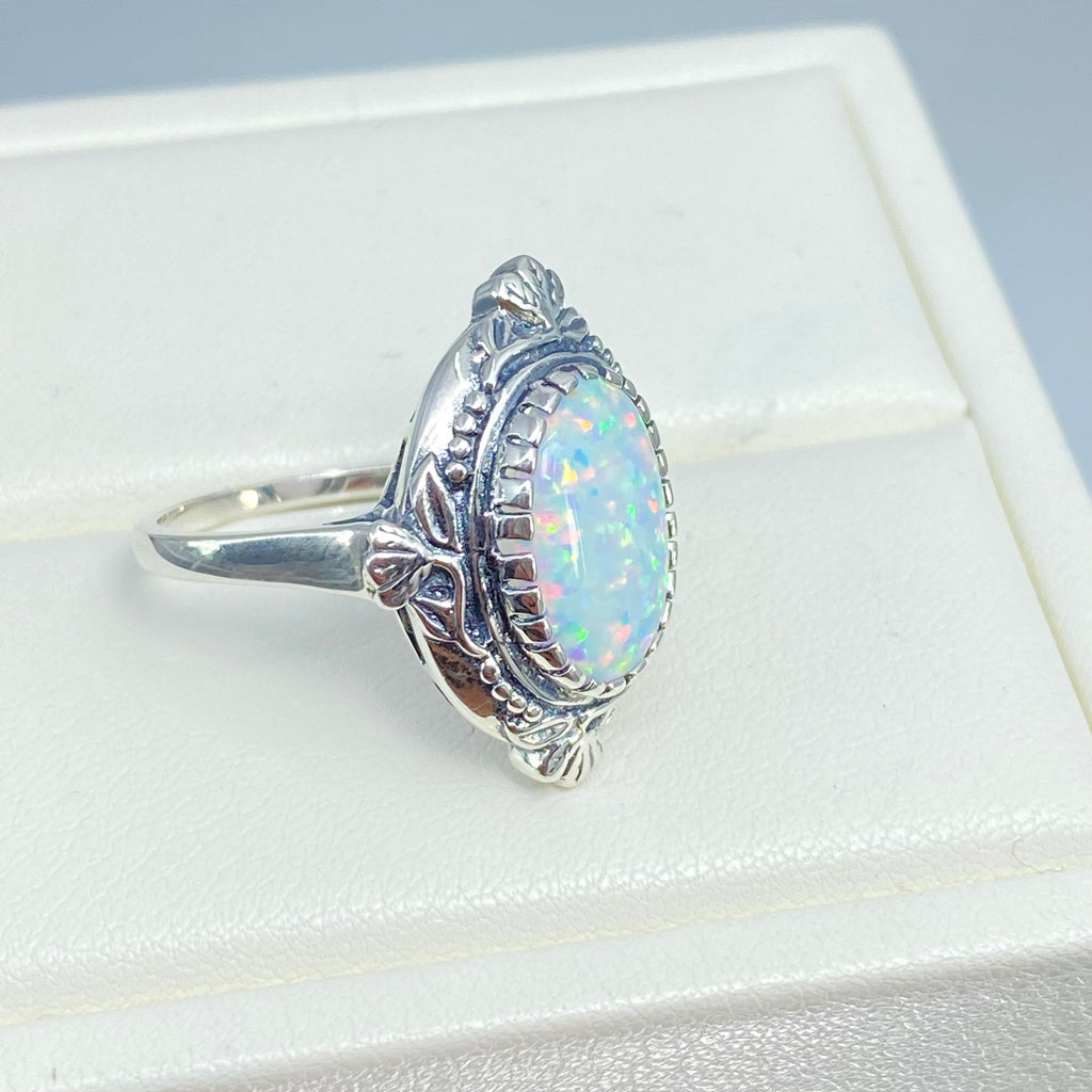 Opal Ring, Sterling silver wreath Filigree, Vintage Jewelry, Silver Embrace Jewelry, D74, Wreath Ring