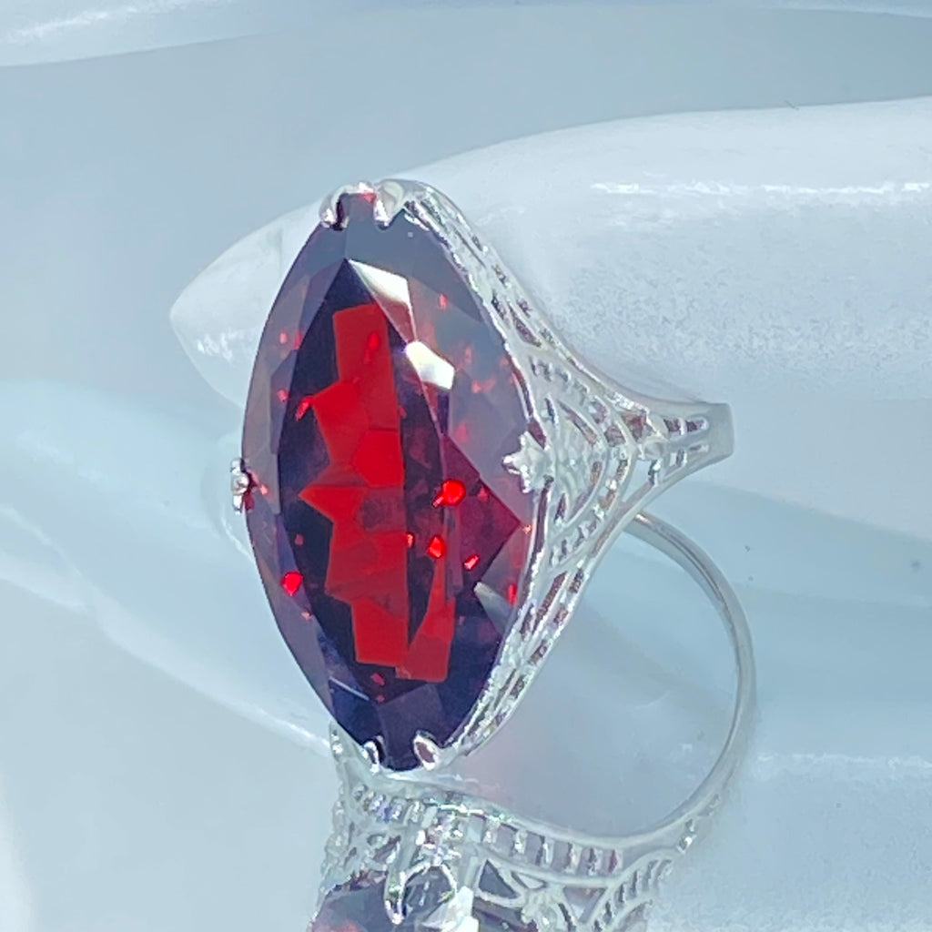 Red Garnet Cubic Zirconia (CZ) Ring, Huge Marquise Cut Red CZ, Art Deco Jewelry, Silver Embrace Jewelry