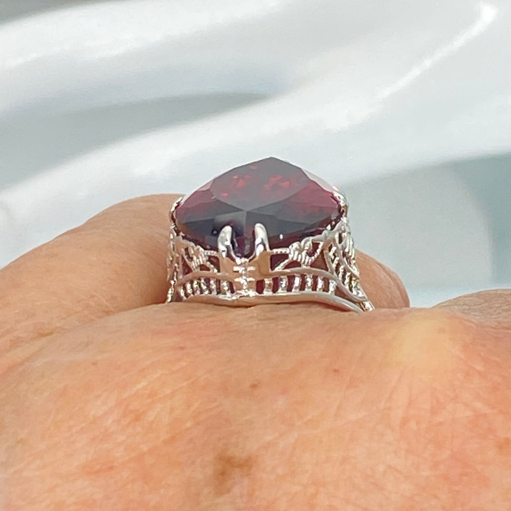 Red Garnet Cubic Zirconia (CZ) Ring, Huge Marquise Cut Red CZ, Art Deco Jewelry, Silver Embrace Jewelry