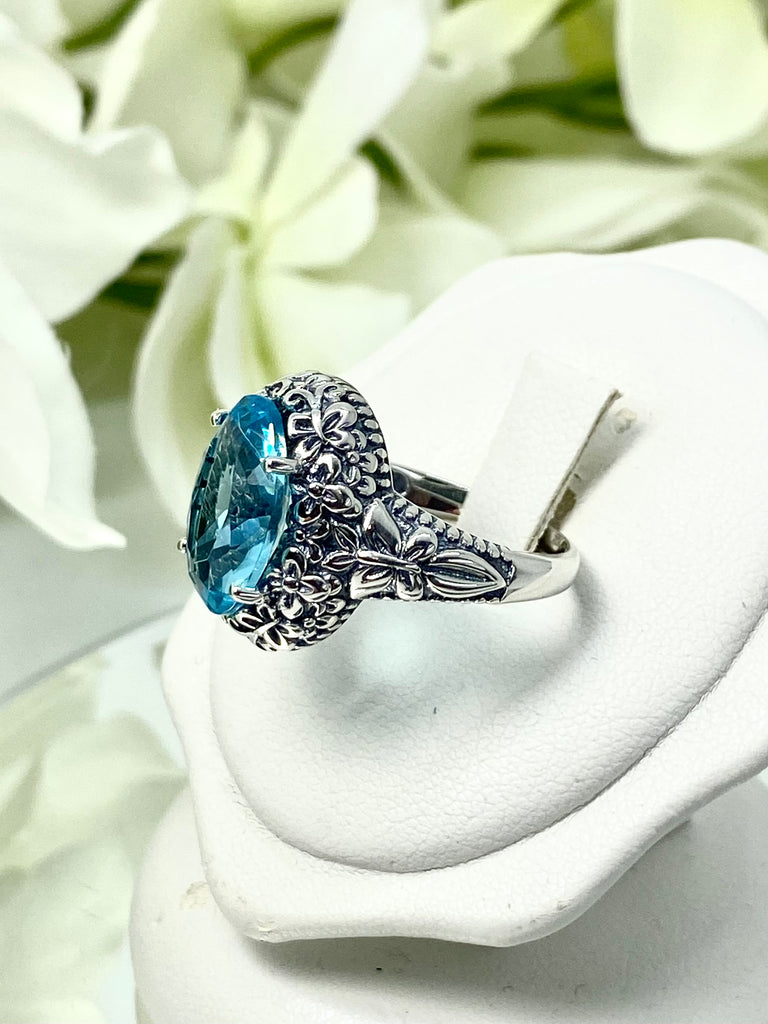 D79, Aquamarine Sky Blue oval gemstone, Butterfly Ring, Art Nouveau Jewelry, Vintage reproduction jewelry, Sterling silver filigree, Silver Embrace Jewelry, D79 Butterfly Design