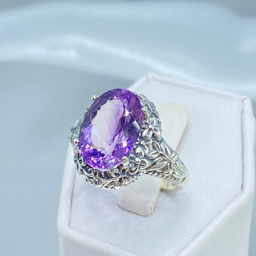 Natural Purple amethyst oval gemstone, Butterfly Ring, Art Nouveau Jewelry, Vintage reproduction jewelry, Sterling silver filigree, Silver Embrace Jewelry, D79 Butterfly Design