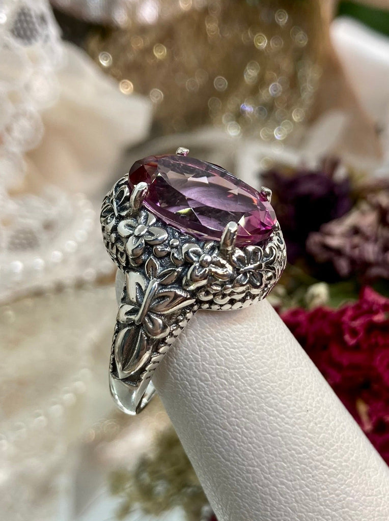Natural Pink Topaz oval gemstone, Butterfly Ring, Art Nouveau Jewelry, Vintage reproduction jewelry, Sterling silver filigree, Silver Embrace Jewelry, D79 Butterfly Design