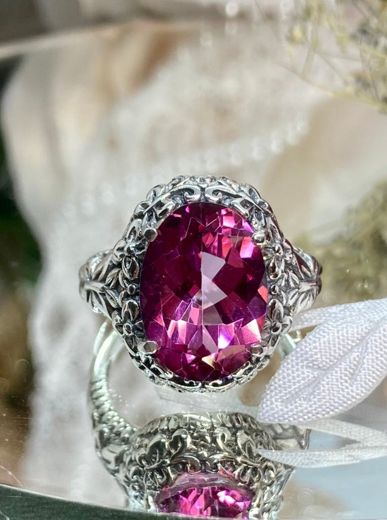 Natural Pink Topaz oval gemstone, Butterfly Ring, Art Nouveau Jewelry, Vintage reproduction jewelry, Sterling silver filigree, Silver Embrace Jewelry, D79 Butterfly Design