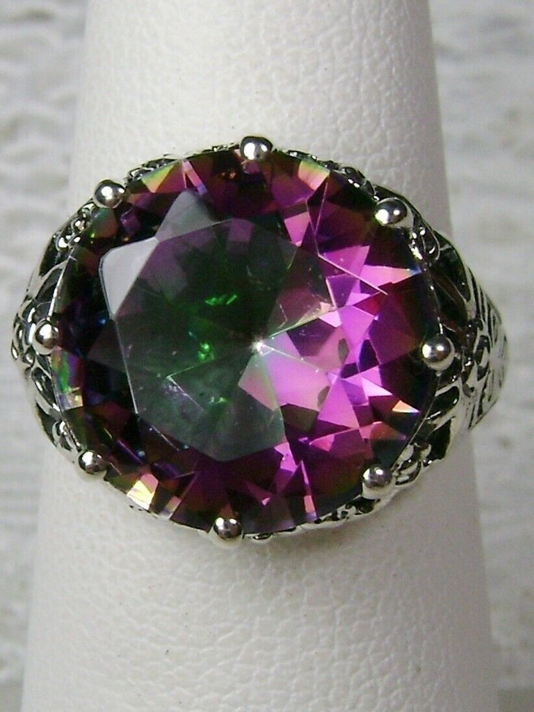 Mystic Topaz Crown Ring, Round Full Cut Gemstone, Sterling Silver Filigree Victorian Reproduction Jewelry, Vintage Jewelry, Silver Embrace Jewelry, D08 Crown