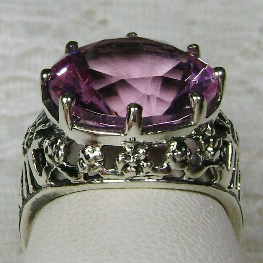 Pink Topaz Crown Ring, Round Full Cut Gemstone, Sterling Silver Filigree Victorian Reproduction Jewelry, Vintage Jewelry, Silver Embrace Jewelry, D08 Crown