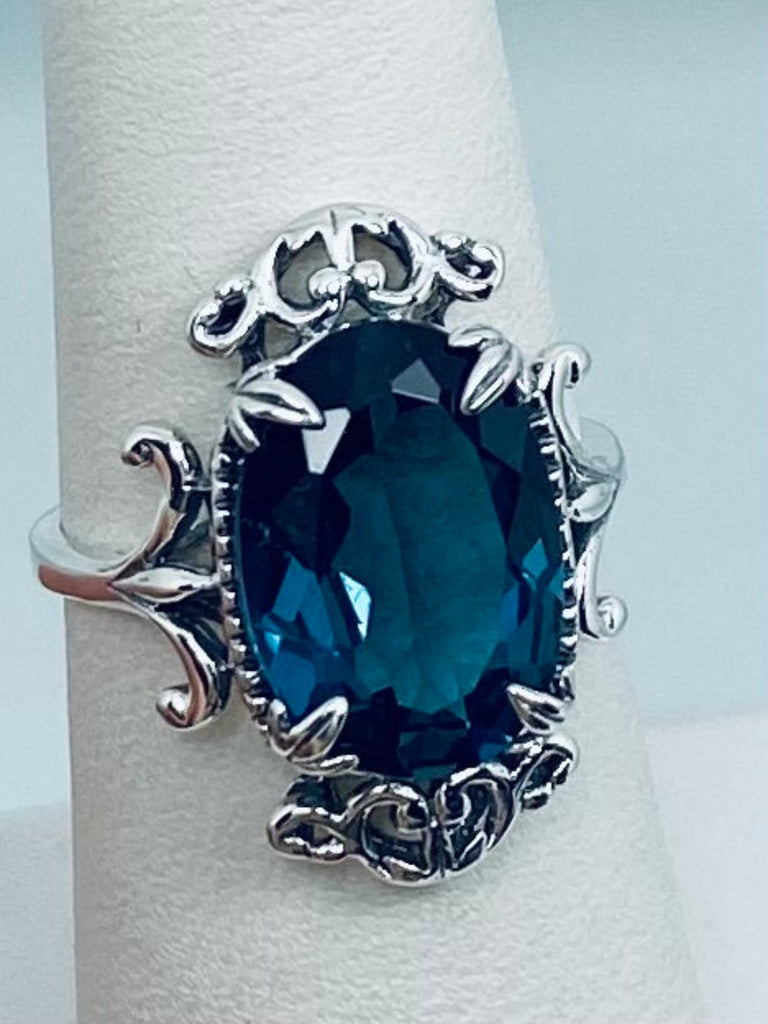 Natural London blue Topaz 4Ring, Vampire Ring, D84, Solid Sterling Silver Filigree, Vampire Gothic Jewelry, Silver Embrace Jewelry