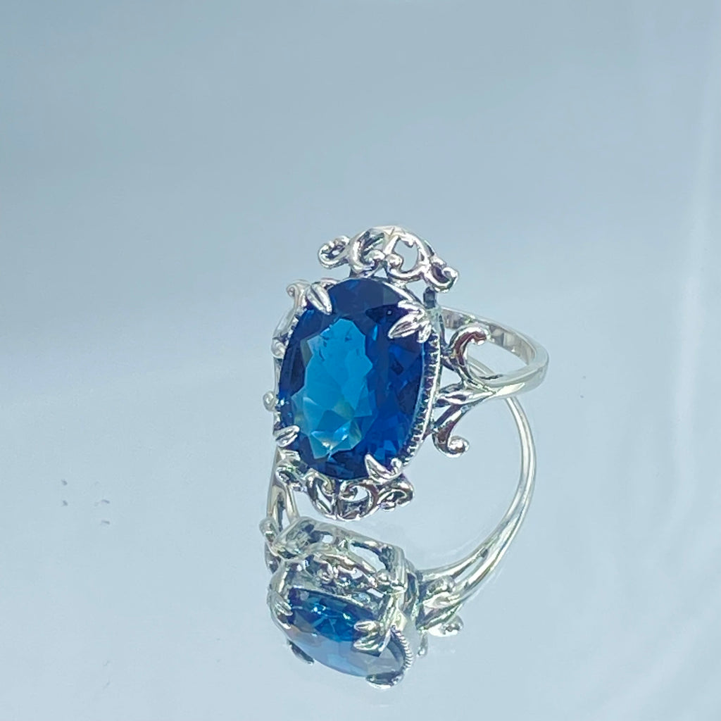 Natural London blue Ring, Vampire Ring, D84, Sterling Silver Filigree, Vampire Gothic Jewelry, Silver Embrace Jewelry