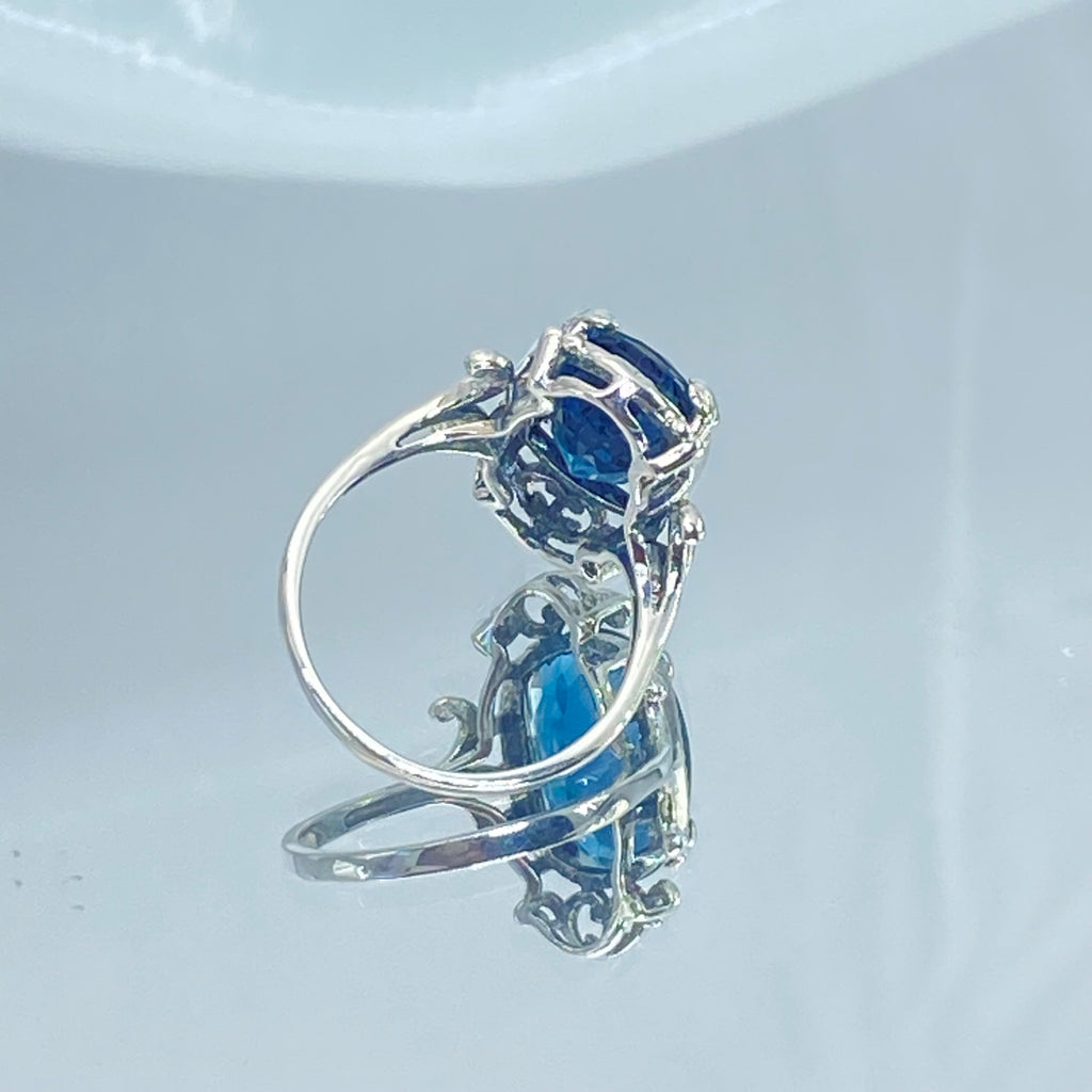 Natural London blue Ring, Vampire Ring, D84, Sterling Silver Filigree, Vampire Gothic Jewelry, Silver Embrace Jewelry