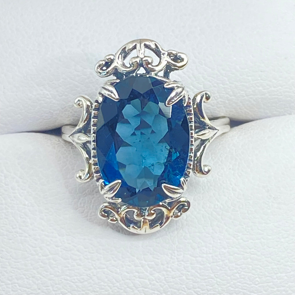 Natural London blue Ring, Vampire Ring, D84, Sterling Silver Filigree, Vampire Gothic Jewelry, Silver Embrace Jewelry