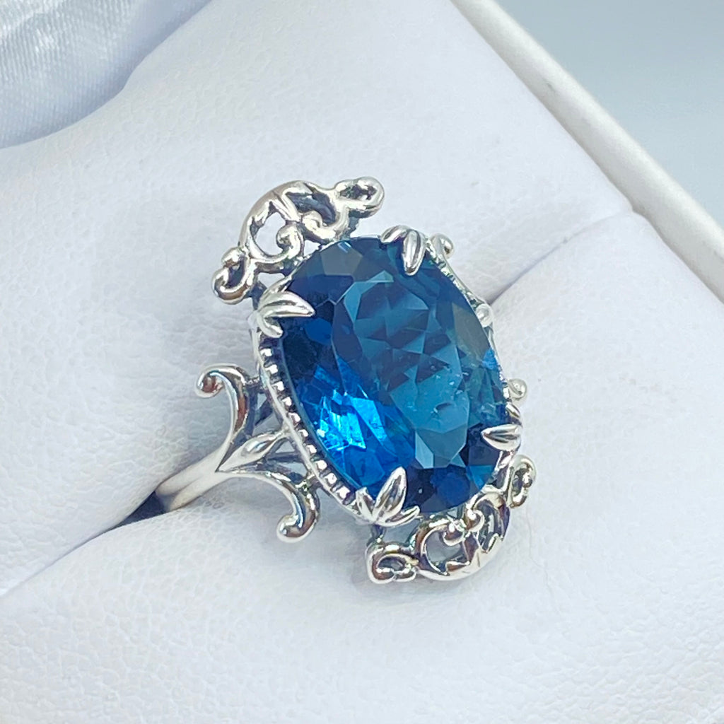 Natural London blue Ring, Vampire Ring, D84, Sterling Silver Filigree, Vampire Gothic Jewelry, Silver Embrace Jewelry