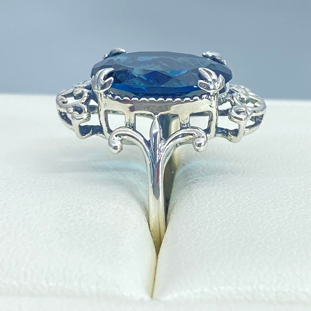 Natural London blue Ring, Vampire Ring, D84, Sterling Silver Filigree, Vampire Gothic Jewelry, Silver Embrace Jewelry