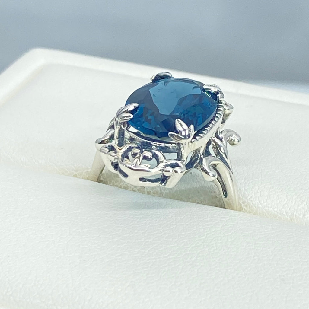 Natural London blue Ring, Vampire Ring, D84, Sterling Silver Filigree, Vampire Gothic Jewelry, Silver Embrace Jewelry