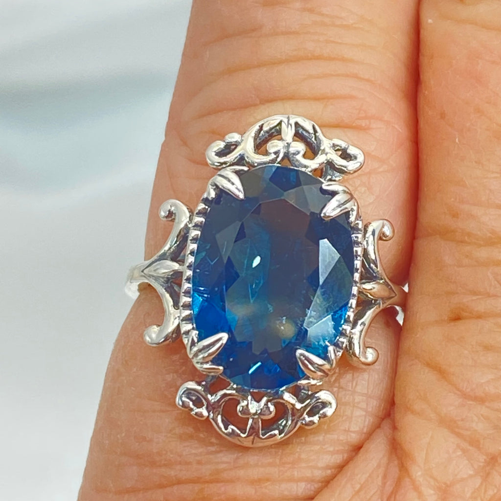 Natural London blue Ring, Vampire Ring, D84, Sterling Silver Filigree, Vampire Gothic Jewelry, Silver Embrace Jewelry