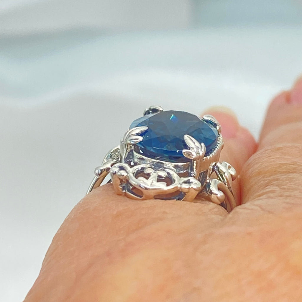 Natural London blue Ring, Vampire Ring, D84, Sterling Silver Filigree, Vampire Gothic Jewelry, Silver Embrace Jewelry