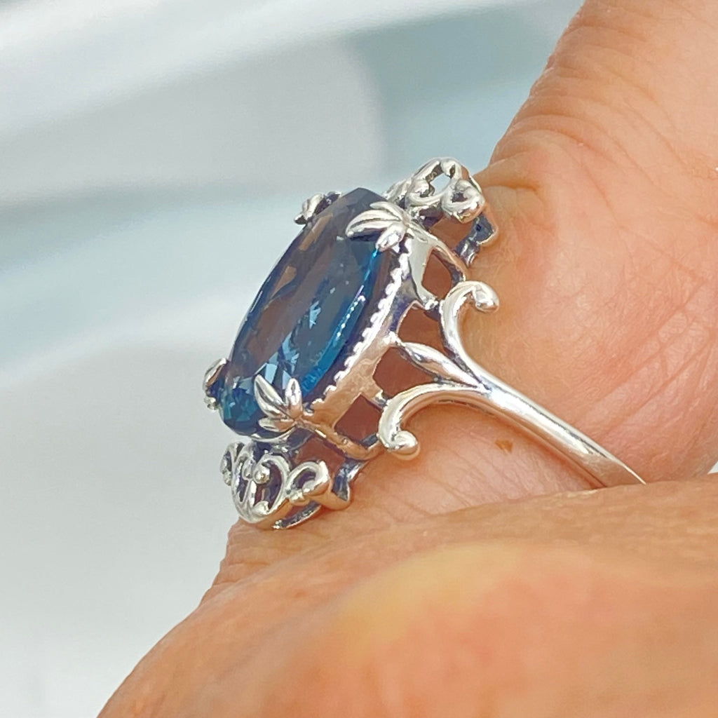 Natural London blue Ring, Vampire Ring, D84, Sterling Silver Filigree, Vampire Gothic Jewelry, Silver Embrace Jewelry