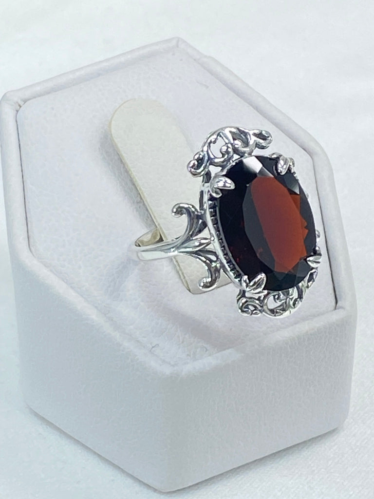 Natural Red Garnet Ring, Vampire style, sterling silver filigree, Gothic jewelry, Silver Embrace Jewlry D85