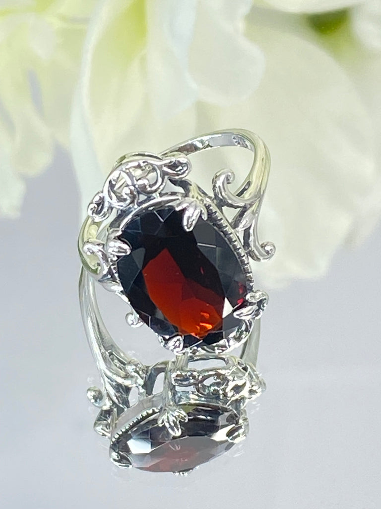 Natural Red Garnet Ring, Vampire style, sterling silver filigree, Gothic jewelry, Silver Embrace Jewlry D85