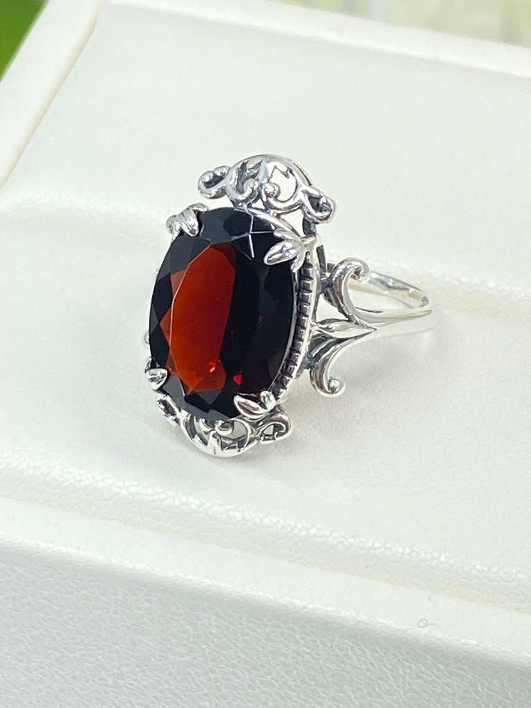 Natural Red Garnet Ring, Vampire style, sterling silver filigree, Gothic jewelry, Silver Embrace Jewlry D85