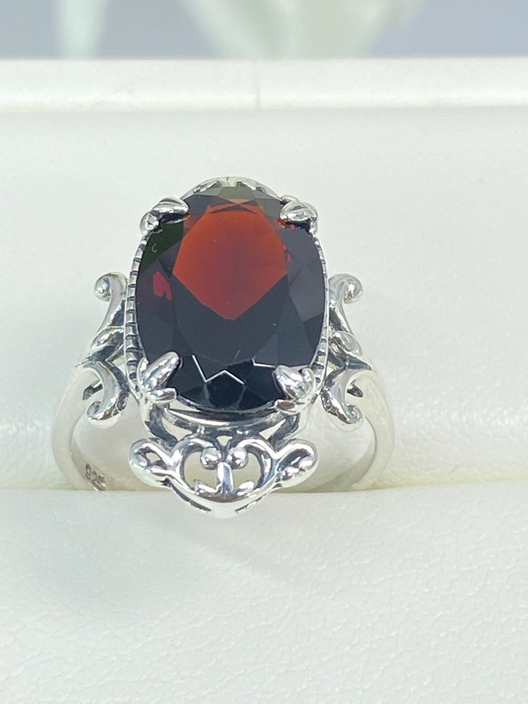 Natural Red Garnet Ring, Vampire style, sterling silver filigree, Gothic jewelry, Silver Embrace Jewlry D85