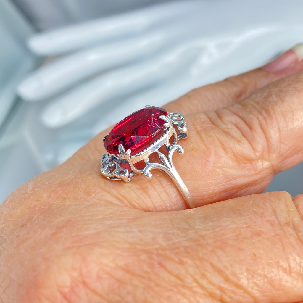 Red Ruby Ring, Vampire Ring, D84, Sterling Silver Filigree, Vampire Gothic Jewelry, Silver Embrace Jewelry