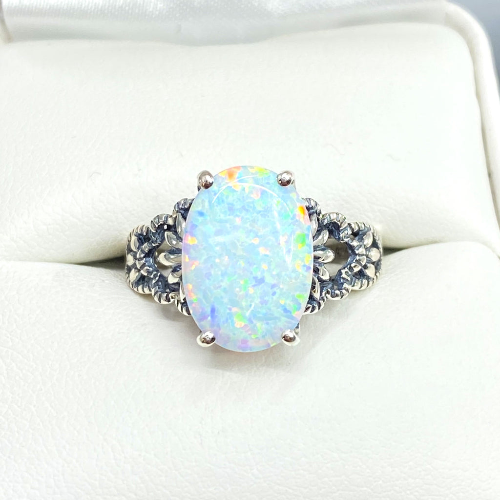 Opal Ring, Ace Sterling Silver Filigree Ring, Oval Gemstone, Rainbow Opal Ring, D92, Silver Embrace Jewelry