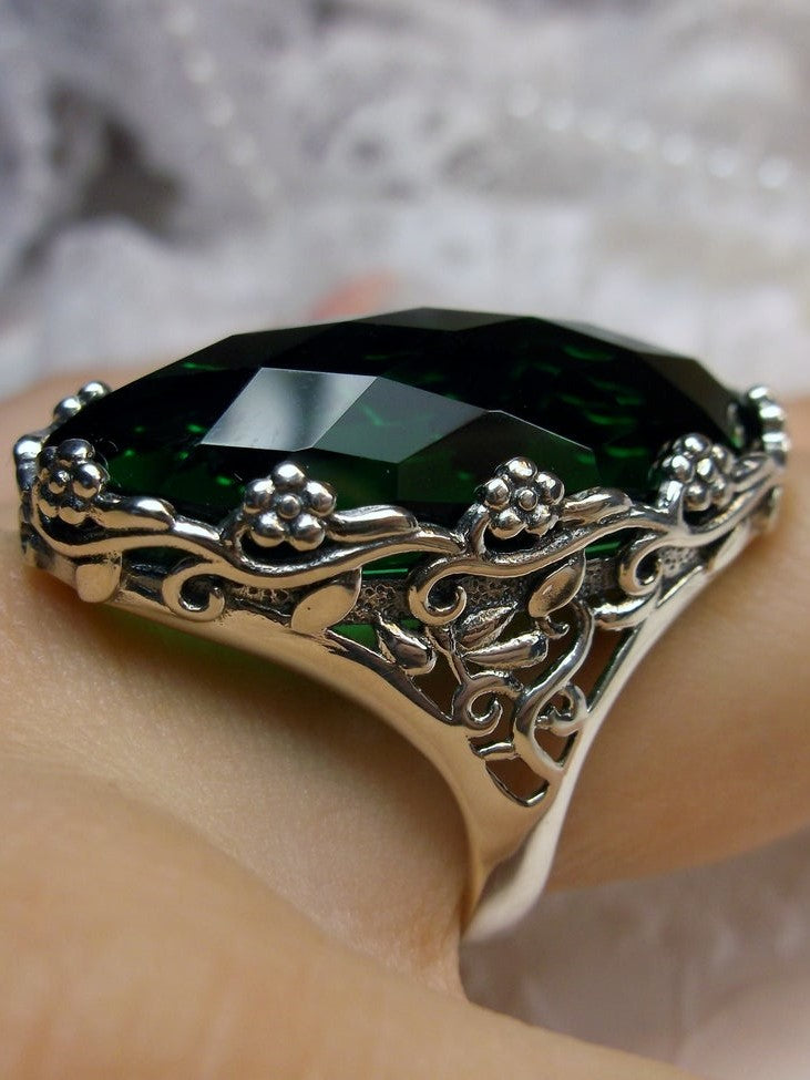 Large Emerald Ring, Oval Gem, Art Deco Jewelry, Rosie, Silver Embrace Jewelry D97