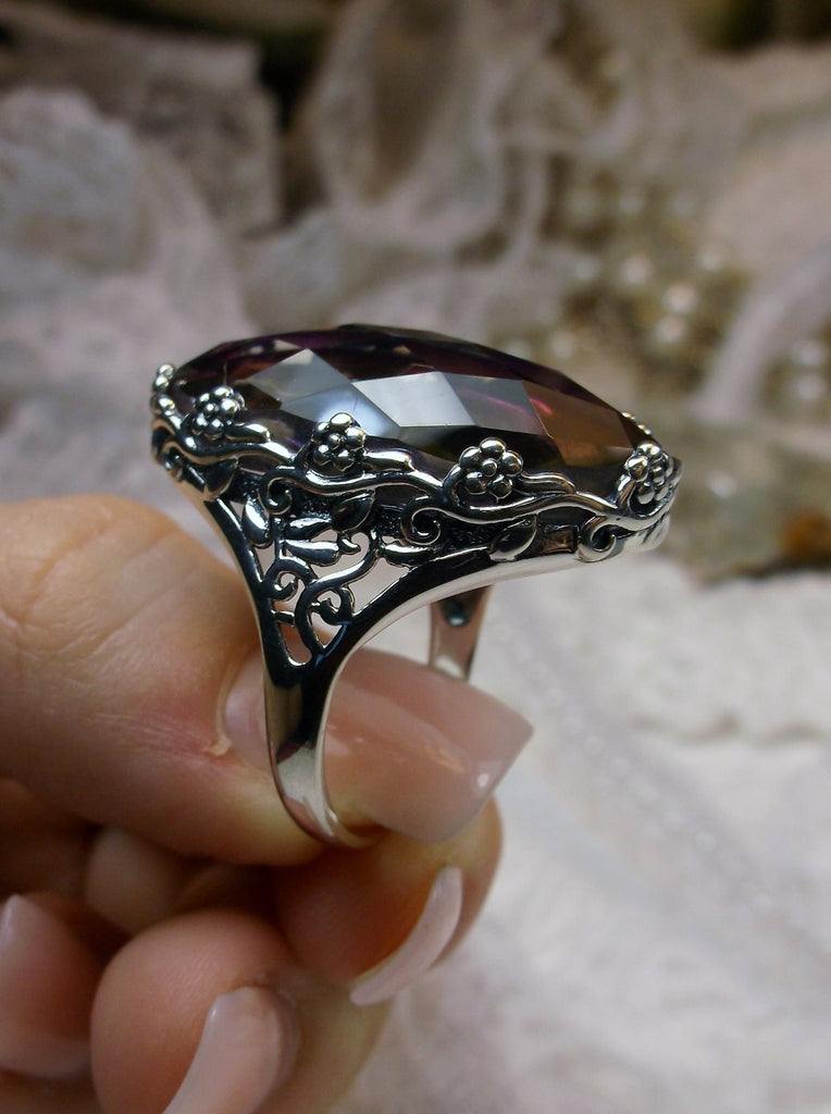 Mystic Topaz Rainbow Topaz Ring, Vintage Jewelry, Sterling Silver Filigree, Antique Reproduction Jewelry, Rosey Ring, D97 Silver Embrace Jewelry