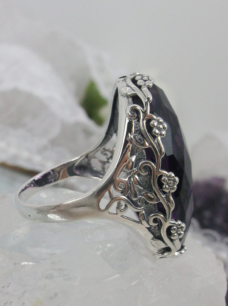 Purple Amethyst Ring, Victorian Filigree Jewelry, Sterling Silver, Silver Embrace Jewelry, Rosey D97